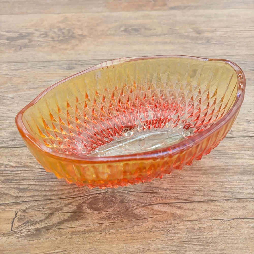 Vintage Indiana Wildfire Carnival Glass Oval Footed Centerpiece Bowl